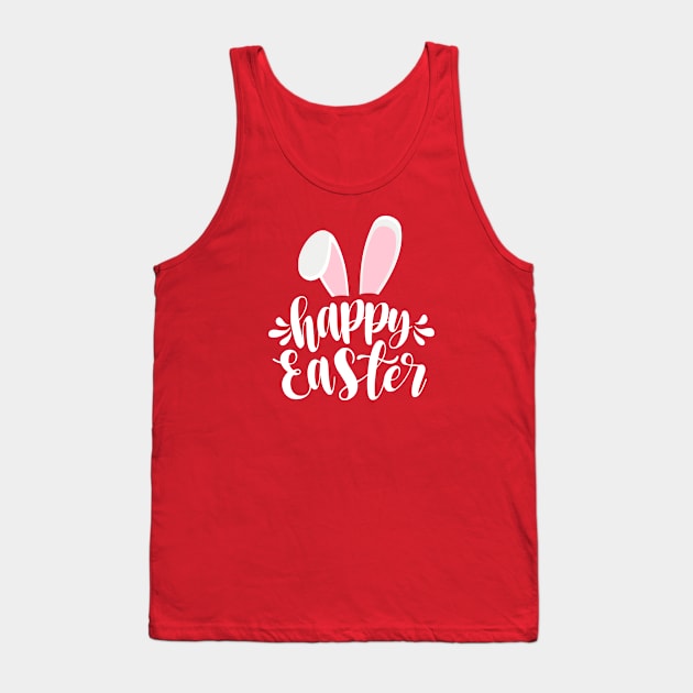 Simple Cute Bunny Ears Happy Easter Calligraphy Tank Top by Jasmine Anderson